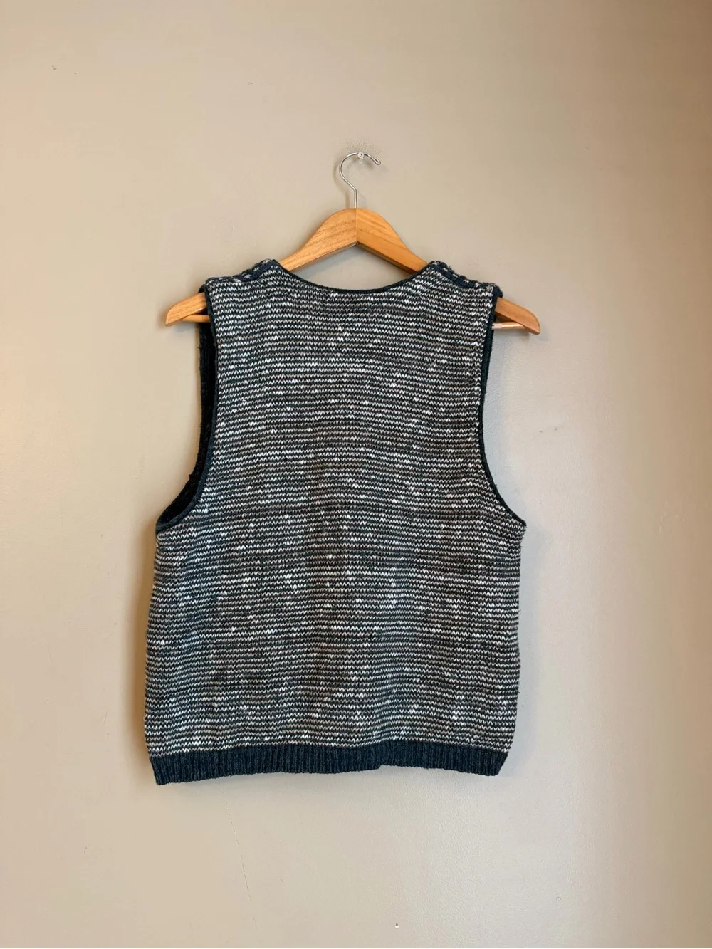 Vtg  St Johns Bay Vest Womens Medium Cotton Linen Blend Navy Cream 90s Preppy XL